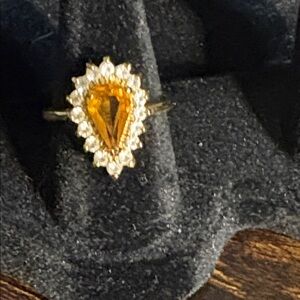 Deep Yellow Topaz with Round Rhinestones Ring size 7